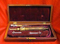Antique Brass Enema Set In Mahogany Case
